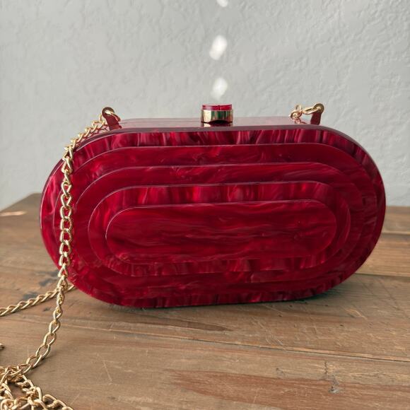 Women's Vici Juliette Red Marble Acrylic Hard Case Clutch Crossbody NEW - Picture 3 of 8
